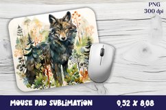 Mouse Pad Happy Cute watercolor wolf autumn Product Image 1
