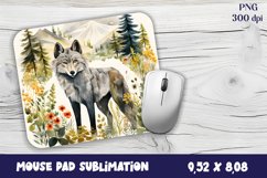 Mouse Pad Happy Cute watercolor wolf autumn Product Image 1
