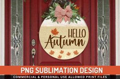 Hello autumn Sublimation PNG, Round Sign Product Image 1