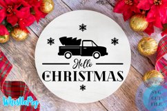 Hello Christmas SVG Farmhouse Christmas Svg Wood Round Svg Product Image 1