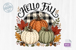 Hello Fall Buffalo Plaid Pumpkins PNG Sublimation Design Product Image 1