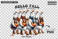 fall goose clipart, pumpkin parade png, autumn farmhouse sublimation, hello fall geese design, cozy autumn clipart, thanksgiving goose png, rustic pumpkin clipart, fall harvest png, farmhouse fall design, cute autumn geese