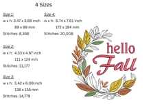 Whimsical Wreath Embroidery Design - Hello Fall Pattern Product Image 2