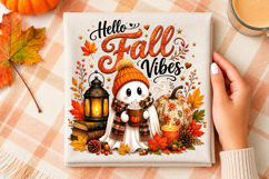 Hello Fall Ghost Pumpkin and Coffee PNG,Fall Pumpkin PNG Product Image 3