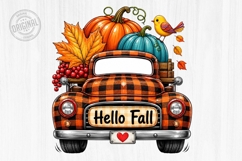 Hello Fall Plaid Truck Autumn PNG Design Product Image 1