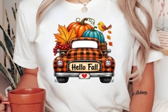 Hello Fall Plaid Truck Autumn PNG Design Product Image 2