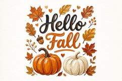 Hello Fall PNG, Retro Autumn PNG Product Image 1