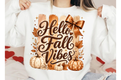 Hello Fall Vibes PNG - Cozy Pumpkin Bow Product Image 1