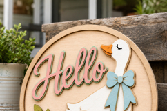 Hello Goose Door Hanger SVG | Goose With Bow Laser Cut File Product Image 3