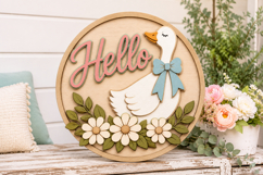 Hello Goose Door Hanger SVG | Goose With Bow Laser Cut File Product Image 5