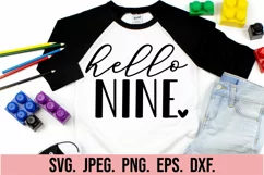 Hello Nine SVG - 9th Birthday Girl SVG - Hello 9 SVG Product Image 2