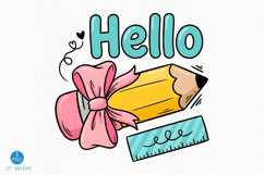 Hello Pencil Bow PNG, Back To School Teacher Design Product Image 1