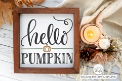 Hello Pumpkin SVG | Autumn Farmhouse Round Sign SVG Product Image 1