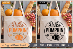 Hello Pumpkin SVG File | Fall Round Sign SVG Product Image 4