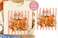 Hello Pumpkin PNG, Watercolor Fall Sublimation Product Image 1