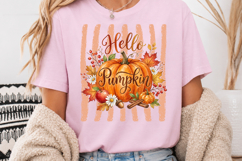 Hello Pumpkin PNG, Watercolor Fall Sublimation Product Image 3
