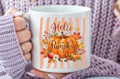 Hello Pumpkin PNG, Watercolor Fall Sublimation Product Image 4