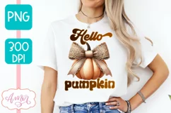 Hello Pumpkin sublimation PNG | Coquette bow PNG design Product Image 1