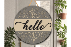 Hello Round Door Hanger SVG, Modern Farmhouse Laser File Product Image 1