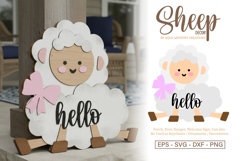 Layered Sheep with Hello Text Welcome Sign Laser Cut SVG Product Image 1