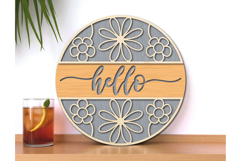 Hello Sign Laser Cut, Round Door Hanger SVG Product Image 1