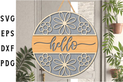Hello Sign Laser Cut, Round Door Hanger SVG Product Image 2