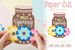 Hello Spring Flowers Jar Layered Paper Cut and Laser Cut SVG Product Image 1