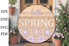 Hello Spring Sign, Round door hanger svg Product Image 1