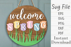 Hello Spring Tulips Sign, Round door hanger svg Product Image 1