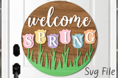 Hello Spring Tulips Sign, Round door hanger svg Product Image 2