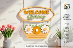 Hello Spring Wall Decor Laser Cut. Spring Wall Hanger SVG Product Image 1