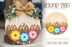 Flowers Hello Spring, Porch Sign Laser Cut SVG Template Product Image 1