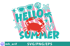Hello Summer Crab Summer Beach SVG PNG T Shirt Design Product Image 2