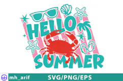 Hello Summer Crab Summer Beach SVG PNG T Shirt Design Product Image 2