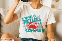 Hello Summer Crab Summer Beach SVG PNG T Shirt Design Product Image 1