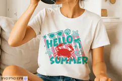 Hello Summer Crab Summer Beach SVG PNG T Shirt Design Product Image 1