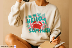 Hello Summer Crab Summer Beach SVG PNG T Shirt Design Product Image 3