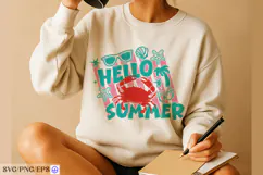 Hello Summer Crab Summer Beach SVG PNG T Shirt Design Product Image 3