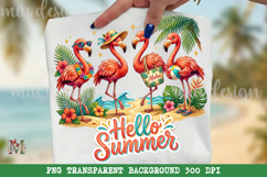 Hello Summer Flamingo PNG, Tropical Beach Sublimation Design Product Image 1