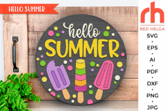 hello summer svg, ice cream door svg, summer hanger svg, popsicle door sign svg, welcome sign svg, wood door sign dxf, round hanging sign, laser cut file, layered sign svg, backyard sign svg, patio sign svg, glowforge cut file, cricut cut file