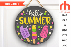 hello summer svg, ice cream door svg, summer hanger svg, popsicle door sign svg, welcome sign svg, wood door sign dxf, round hanging sign, laser cut file, layered sign svg, backyard sign svg, patio sign svg, glowforge cut file, cricut cut file