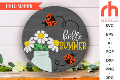 hello summer svg, ladybug daisy sign svg, ladybug hanger svg, cute lady bug svg, welcome sign svg, wood sign dxf, summer door svg, round hanging sign svg, laser cut file, layered sign svg, farm sign svg, seasonal sign svg, countryside sign, backyard sign