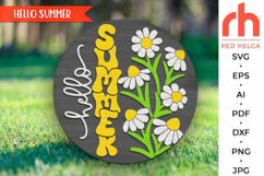 hello summer svg, daisy door hanger, summer round sign, layered daisy sign, glowforge laser file, welcome sign svg, farmhouse hanger svg, floral door sign cut file, summer porch decor, yard sign svg, flower silhouette svg, cricut cut files, laser cut sign
