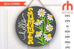 hello summer svg, daisy door hanger, summer round sign, layered daisy sign, glowforge laser file, welcome sign svg, farmhouse hanger svg, floral door sign cut file, summer porch decor, yard sign svg, flower silhouette svg, cricut cut files, laser cut sign