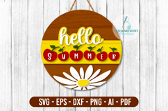 Hello Summer Round Sign Laser Cut SVG Template Design Product Image 1