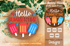 Hello Summertime with Popsicles Round Sign Laser Cut SVG Product Image 1