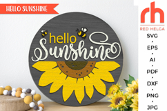 hello sunshine svg, sunflower door hanger, summer round sign, layered sunflower sign, glowforge laser file, welcome sign svg, bee svg design, farmhouse hanger svg, floral door sign cut file, summer porch decor, yard sign svg, flower silhouette svg