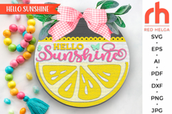 hello sunshine svg, lemon sign svg, summer hanger svg, lemonade sign svg, welcome sign svg, wood sign dxf, fruit door sign svg, round hanging sign, laser cut file, layered sign svg, backyard sign svg, farm sign svg, countryside sign svg, fruit door decor