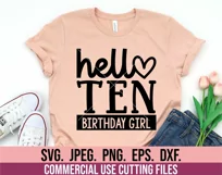 Hello Ten SVG - 10th Birthday Girl SVG - Tenth Hello 10 SVG Product Image 2