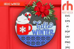 hello winter svg, pattern sign svg, christmas cocoa svg, welcome sign svg, christmas hanger svg, xmas door sign svg, seasonal sign svg, laser cut file, layered xmas sign, winter round sign svg, glowforge cut file, cricut cut file